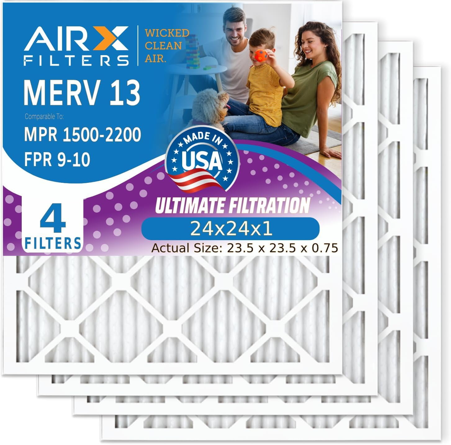 24x24x1 Air Filter MERV 13 Comparable to MPR 1500 2200 & FPR 9