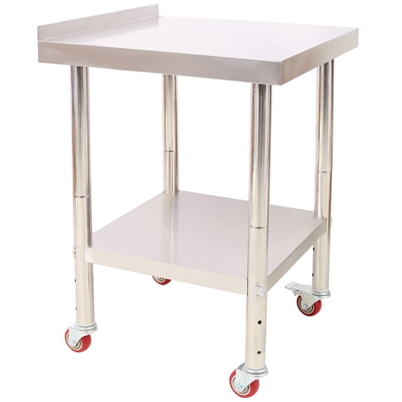 24x24x35-1/2 Inch Stainless Steel Prep Table, 440lbs Capacity, Backsplash + Casters, Commercial Workstation