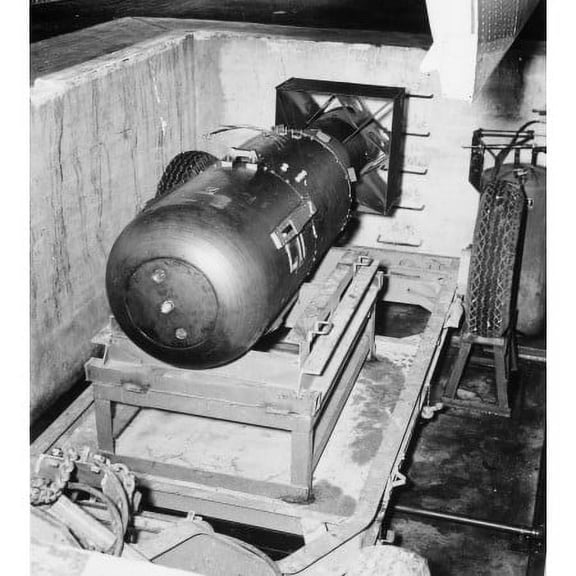 24x26in Coated Paper Little Boy unit on trailer in pit on Tinian island, before being loaded into Enola Gay