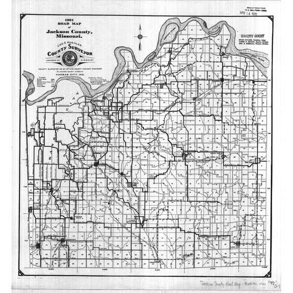 24x26in Laminated 1921 Road Map of Jackson County, Missouri