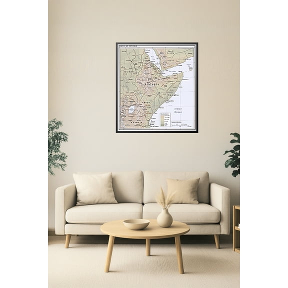 24x26in Poster Horn of Africa Political and Elevation Poster – Ethiopia, Somalia, Kenya, Sudan, Yemen 【Coated Paper】