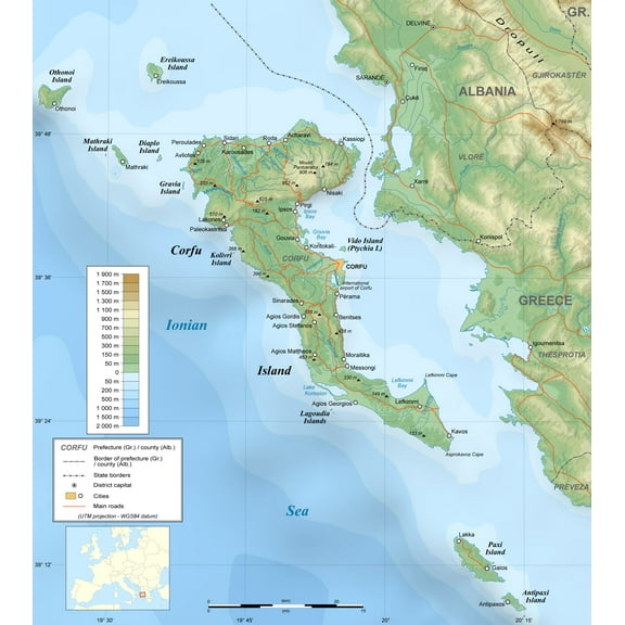 Wall Art Impressions Topographic Map of Corfu Island 24" x 26" Art Print