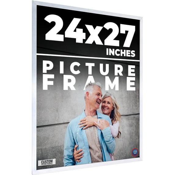 24x27 Frame Silver Stainless Steel Solid Wood Picture Frame | 0.75 Inch Moulding Width | Includes