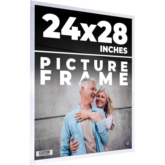 24x28 - 24 x 28 Stainless Steel Silver Solid Wood Frame with UV Framer's Acrylic & Foam Board