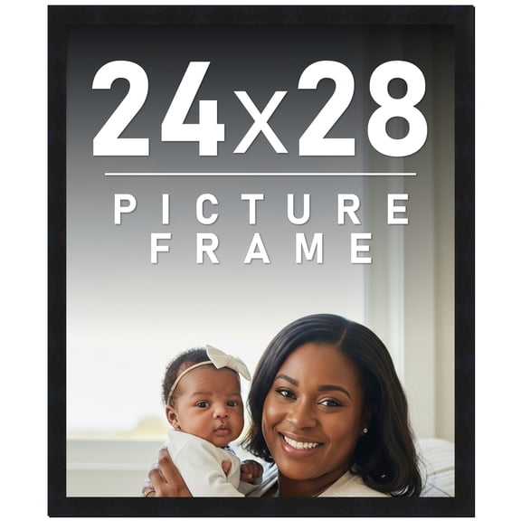 24x28 Frame Black Solid Wood Picture Frame | 0.75 Inch Moulding Width | Includes UV Acrylic