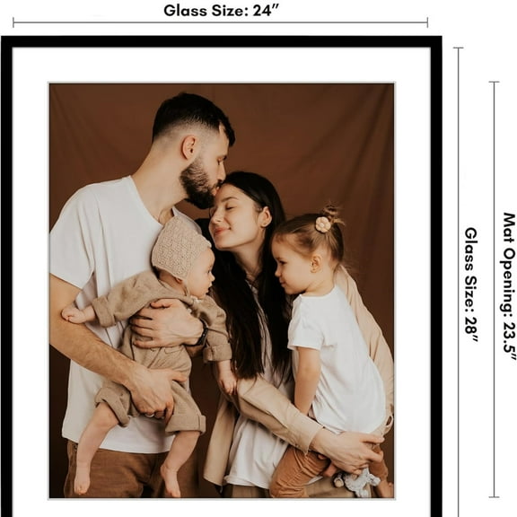 24x28 Picture Frame with Polished Plexiglass - Use as 20x24 Frame with Mat or Display 24x28 Photo Without Mat - Streamline Collection - Thin Border Picture Frames for Wall - Black