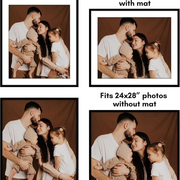 24x28 Picture Frame with Polished Plexiglass - Use as 20x24 Frame with Mat or Display 24x28 Photo Without Mat - Streamline Collection - Thin Border Picture Frames for Wall - Black