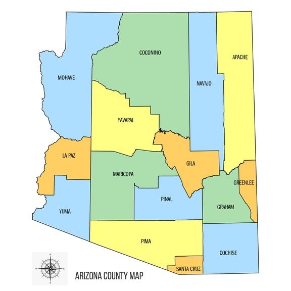 24x28in Arizona County Map 【Laminated】