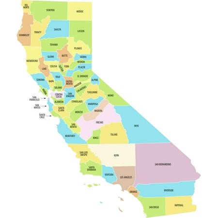Wall Art Impressions California County Map 24" x 28" Art Print