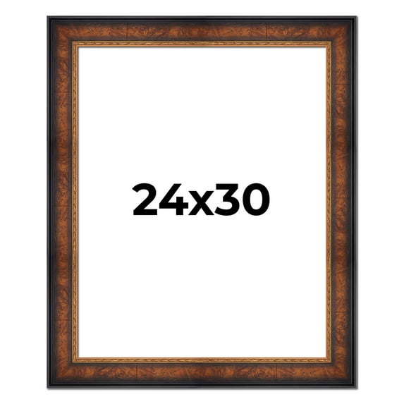 24x30 Frame Brown Walnut Gold Ornate Trim Solid Wood Plein Air Picture Frame | 3 Inch Moulding