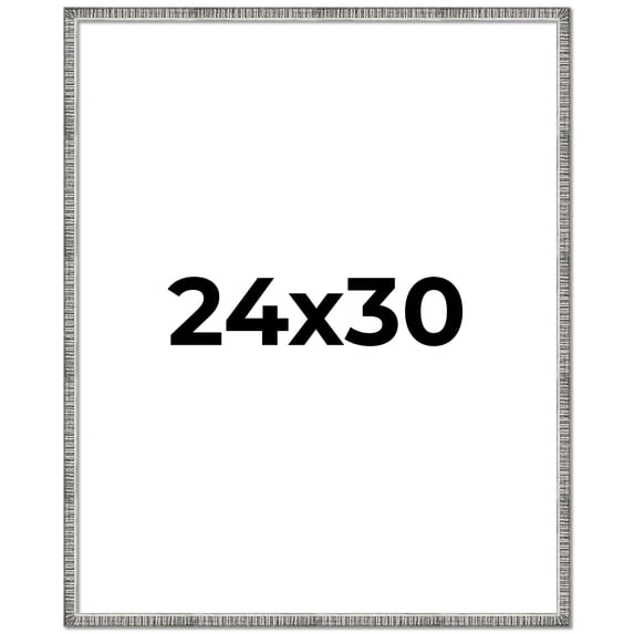 24x30 Frame Silver Grey Distressed Solid Wood Picture Frame | 0.75 Inch Moulding Width | Interior