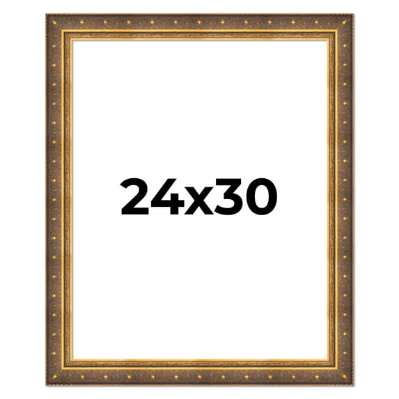 24x30 Frame Vintage Gold Solid Wood Picture Frame | 2.5 Inch Moulding Width | Ornate Bronze Museo