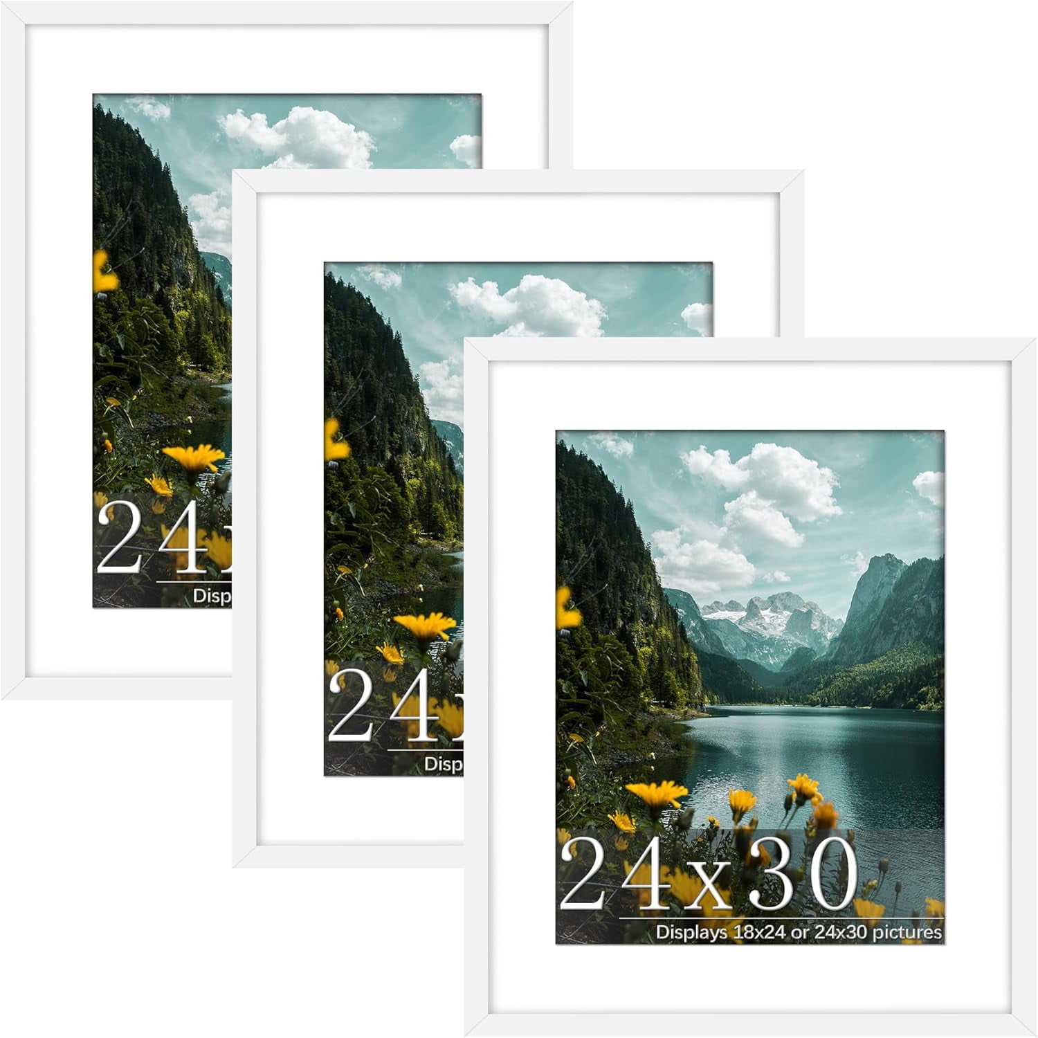24x30 Picture Frame 3 Pack, White Poster Frame, Display Poster 18 x 24 ...