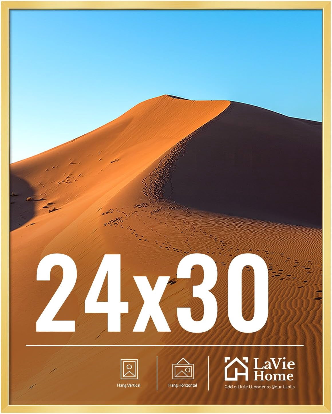 24x30 Picture Frame for Wall Display, 24x30 Gold Picture Frame with HD Plexiglas, 24 x 30 Poster Frame 1 Pack, Display Frame for Vertical or Horizontal, Classic Collection