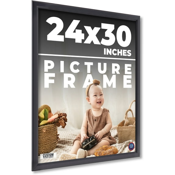 24x30 Refined Black Picture Frame - UV Acrylic, Foam Board Backing, Hanging Hardware