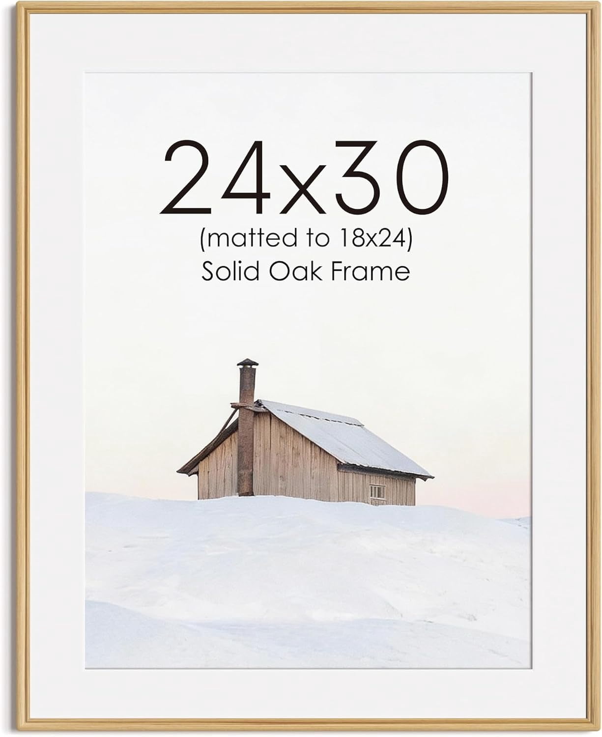 24x30 Wood Picture Frame for Wall, Solid Oak Wood 24 x 30 Frames Matted to 18 x 24, Large Poster Frame 24x30 with Real Glass, 24 by 30 Art Frames
