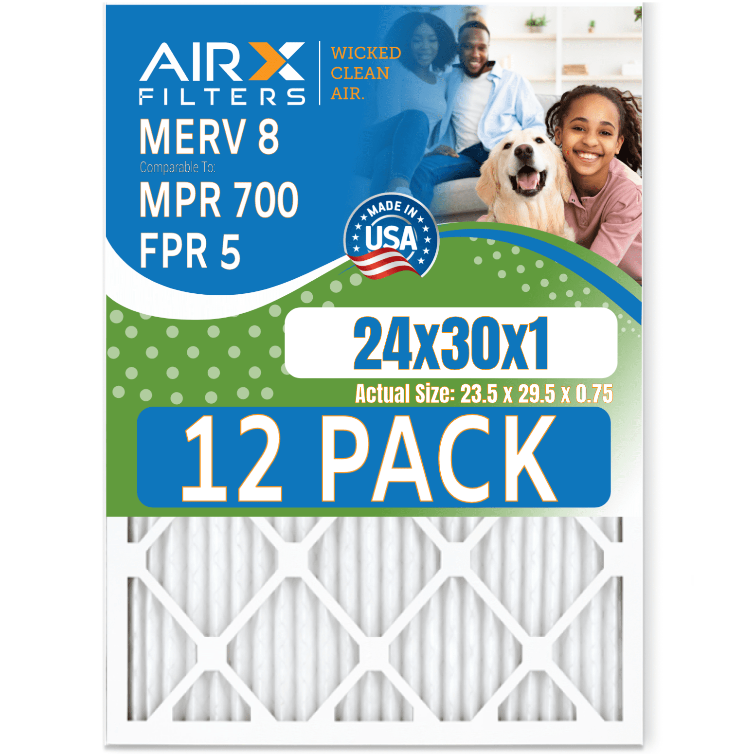 24x30x1 Air Filter MERV 8 Rating, 12 Pack of Furnace Filters Comparable