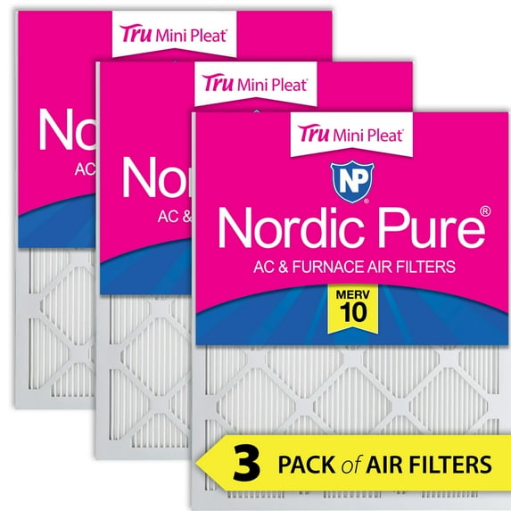 24x30x1 Nordic Pure Tru Mini Pleat MERV 10 AC Furnace Air Filters 3 Pack