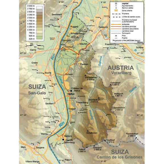 24x31in Liechtenstein topographic Map-es 【Coated Paper】