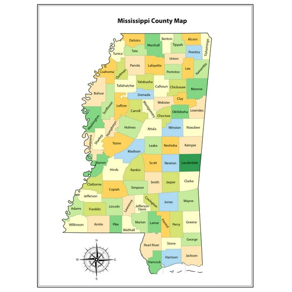 24x31in MississippiCounty Map 【Laminated】