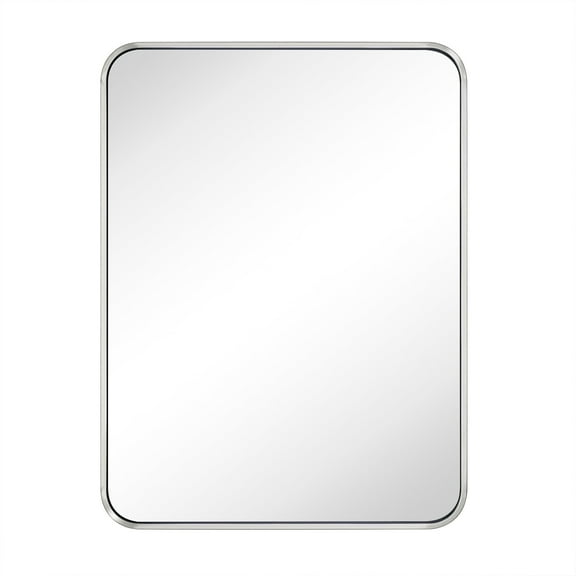24x32'' Brushed Nickel Mirrors for Bathroom,Bathroom Vanity Mirror, Rounded Rectangle Mirror, Stainless Steel Anti-Rust Tube Metal Frame Wall Mounted Mirror, Vertically/Horizontal Hanging