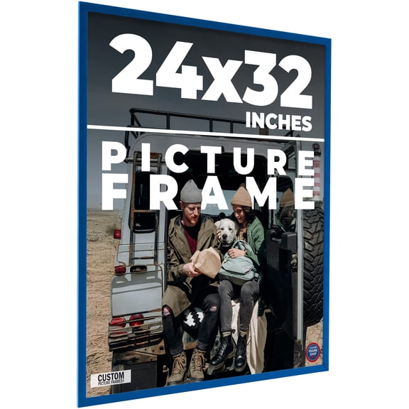 24x32 Classic Modern Blue Picture Frame - UV Acrylic, Foam Board Backing, Hanging Hardware
