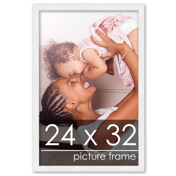 24x32 White Wood Picture Frame - UV Acrylic, Foam Board Backing, Hanging Hardware