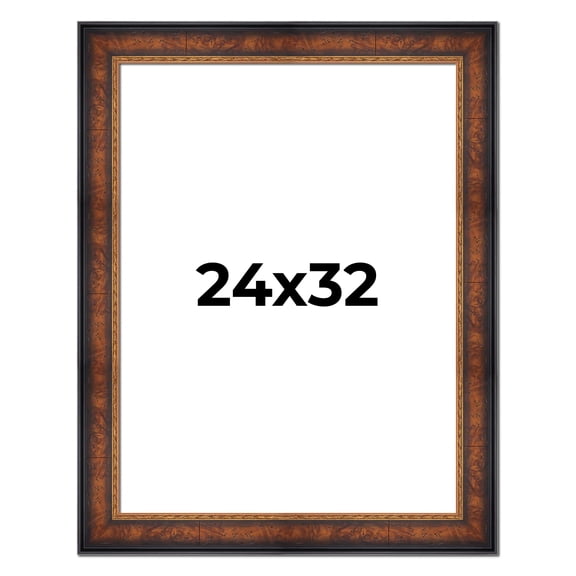 24x32 Frame Brown Walnut Gold Ornate Trim Solid Wood Plein Air Picture Frame | 3 Inch Moulding