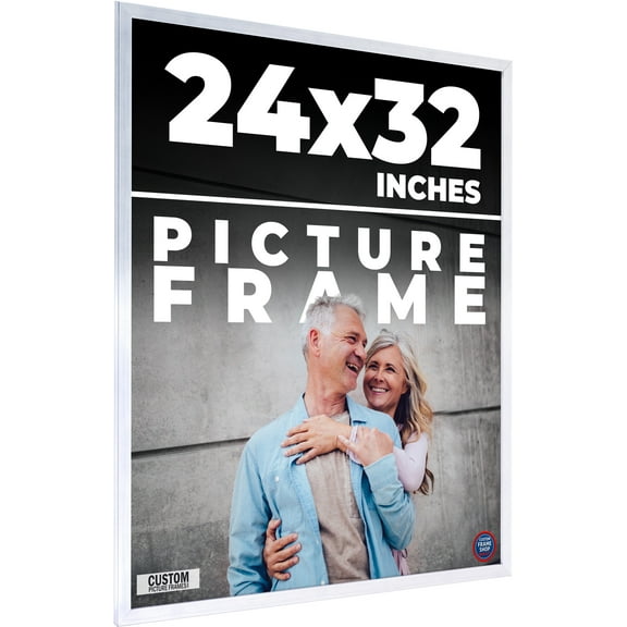 24x32 Frame Silver Stainless Steel Solid Wood Picture Frame | 0.75 Inch Moulding Width | Includes