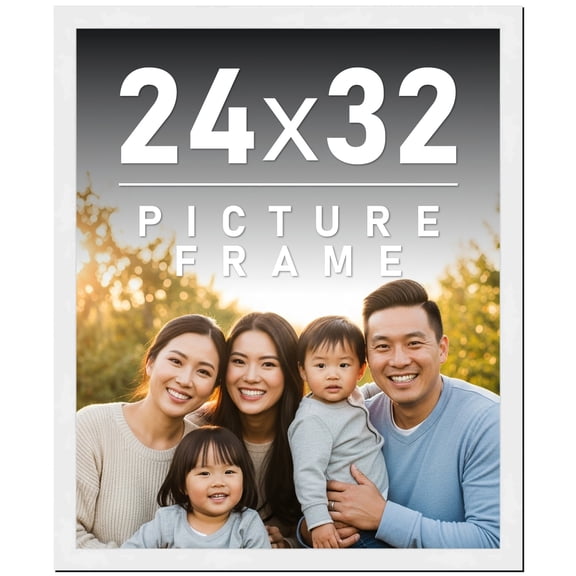 24x32 Frame White Solid Wood Picture Frame Includes UV Acrylic Shatter Guard Front, Acid Free Foam