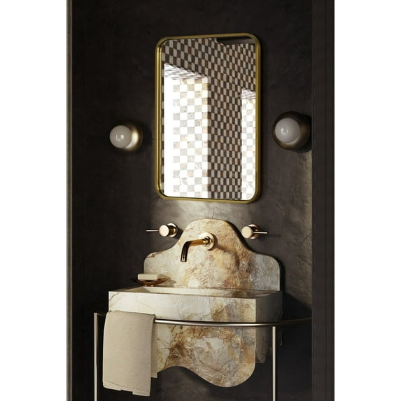 24x32'' Gold Mirrors for Bathroom, Gold Bathroom Vanity Mirror, Rounded Rectangle Mirror, Stainless Steel Anti-Rust Tube Metal Frame Wall Mounted Mirror, Vertically/Horizontal Hanging