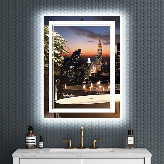 24x32 Inch Frameless LED Bathroom Mirror, Front and Backlit, Shatter-Proof Tempered Glass, Anti-Fog, 3 Colors, Dimmable, Memory, ETL Listed, Plug-in/Hardwired, Horizontal/Vertical Wall Mount