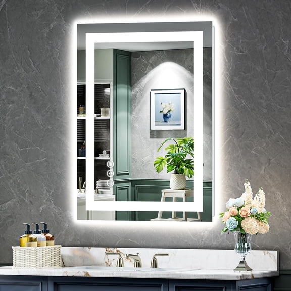 24x32 Inch LED Bathroom Mirror with Front and Back Lighting, 3-Color Dimmable, Anti-Fog, Shatter-Proof, IP54 Waterproof