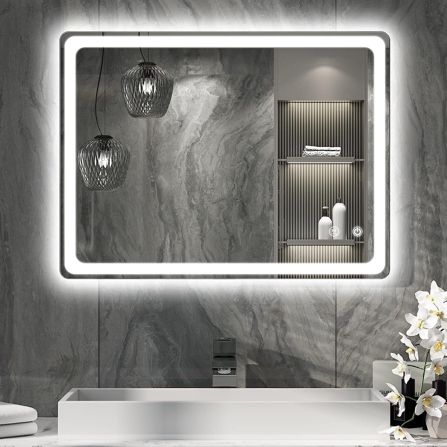 24x32 LED Bathroom Mirror Wall Mounted LED Mirror IP54 Anti-Fog ...