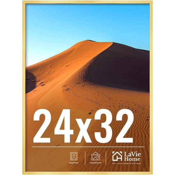 24x32 Picture Frame for Wall Display, 24x32 Gold Picture Frame with HD Plexiglas, 24 x 32 Poster Frame 1 Pack, Display Frame for Vertical or Horizontal, Classic Collection