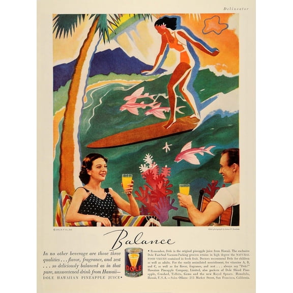 24x32in Dole Hawaiian Balance Pineapple Juice Delineator Vintage Advertising 【Coated Paper】