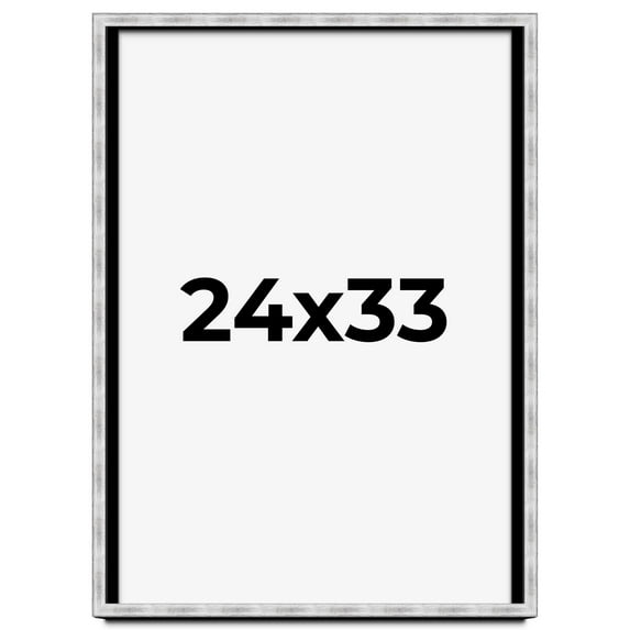 24x33 Frame Brushed Silver Solid Wood Picture Frame | 0.75 Inch Moulding Width | Rabbet Depth 0.75