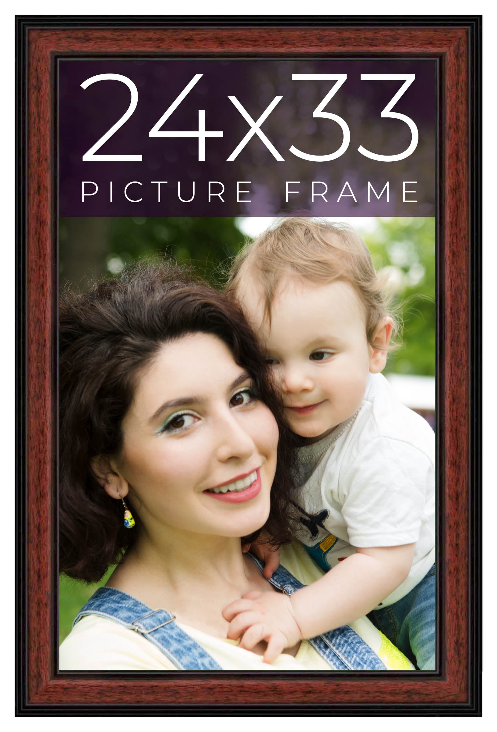 24x33 Frame Executive Brown Round Mahogany Finish Solid Wood Picture ...