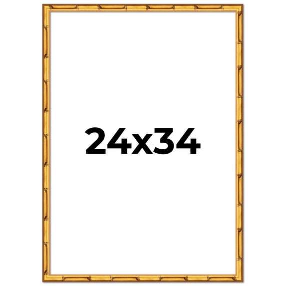 24x34 Frame Gold Bamboo Picture Frame - Complete Modern Photo Frame Includes UV Acrylic Shatter
