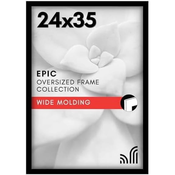 24x35 Poster Frame with Polished Plexiglass - Black Picture Frame - Wide Photo Frames Made of Engineered Wood for Vertical or Horizontal Wall Display - Epic Collection - Black