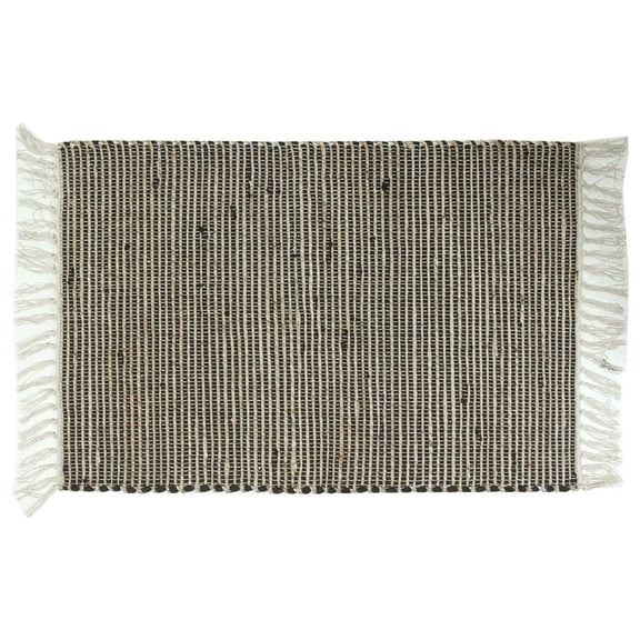 24" x 35" Handcrafted Jute Chindi Rug with Fringes - Black and Natural