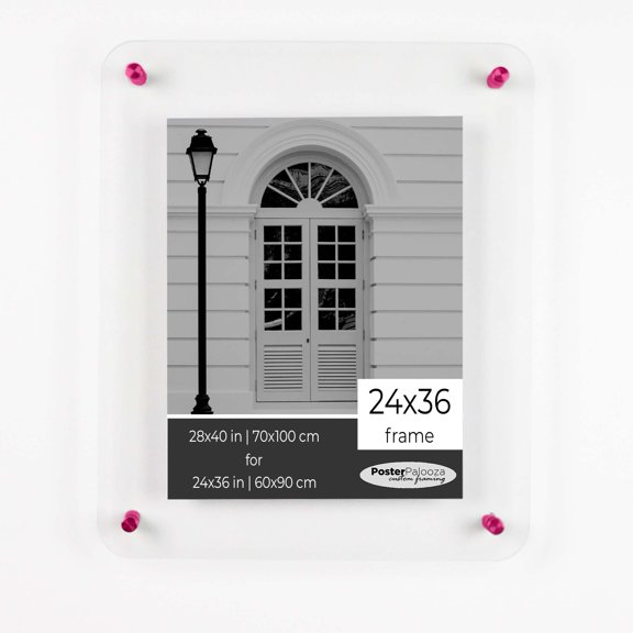 24x36 Acrylic Floating Frame with Dark Pink Standoff Wall Mount Hardware
