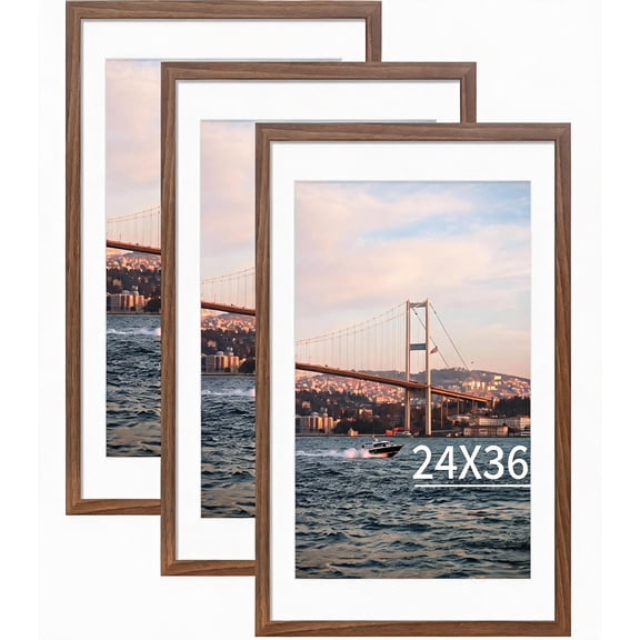 24x36 Brown Picture Frame Set of 3 for 20x30 with Mat or 24x36 Without Mat
