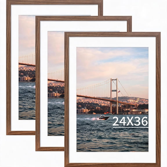 24x36 Brown Picture Frame Set of 3 with Mat for 20x30 or Without Mat for 24x36 Wall Display