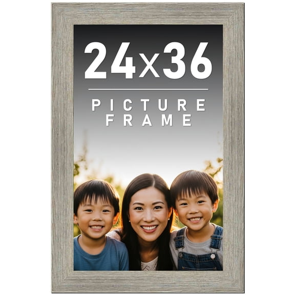 24x36 Frame Gray Barnwood Rustic Solid Wood Picture Frame | 1.5 Inch Moulding Width | Includes UV
