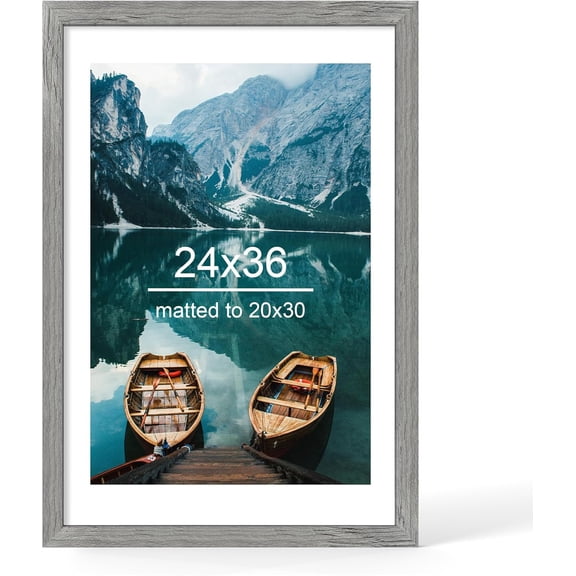 24x36 Frame, Rustic Grey Wood Style - Display Posters 20 x 30 with Mat or 24x30 without Mat, Wall Mounting Horizontal and Vertical, 1 Pack