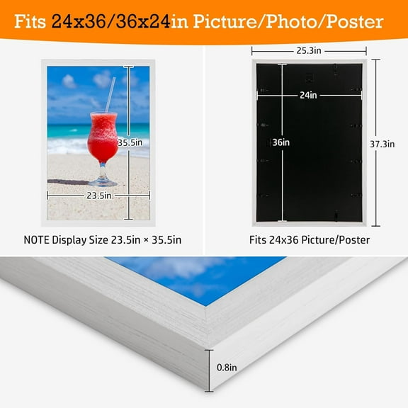 24x36 Frame Rustic White, Distressed 36x24 Picture Frame, Art Pic Hanging Poster Frame for Home Wall Decor