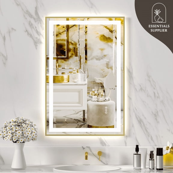 24x36" Gold Framed LED Mirror with Dual Front & Back Light Strips