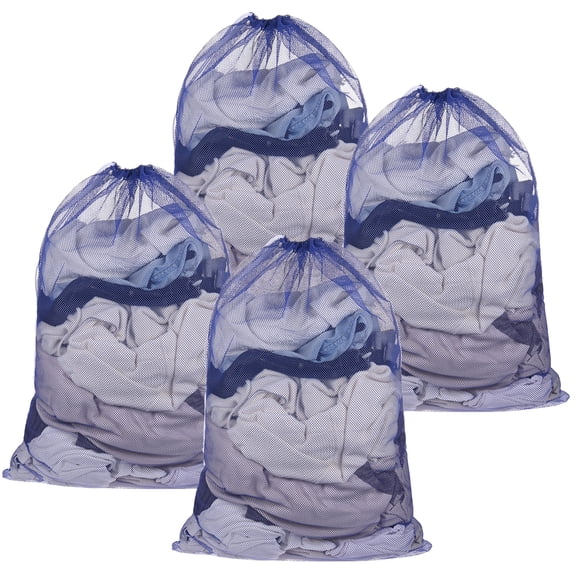 24x36 IN Mesh Laundry Bags with Drawstring [4PCS] - Large Durable Washable Laundry Hamper Liner - [Dark Blue] Mesh Bags