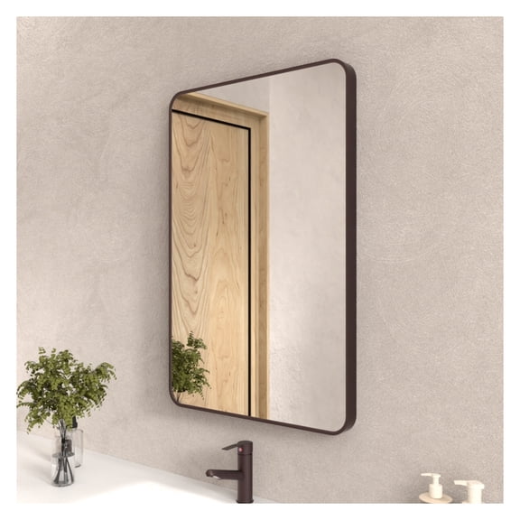24x36 In. Aluminum Framed Rounded Rectangle Bathroom Wall Mirror, Oil Rubbed Bronze Bathroom Vanity Mirror Farmhouse, Anti-Rust, Tempered Glass mirrors, Hangs Horizontally or Vertically